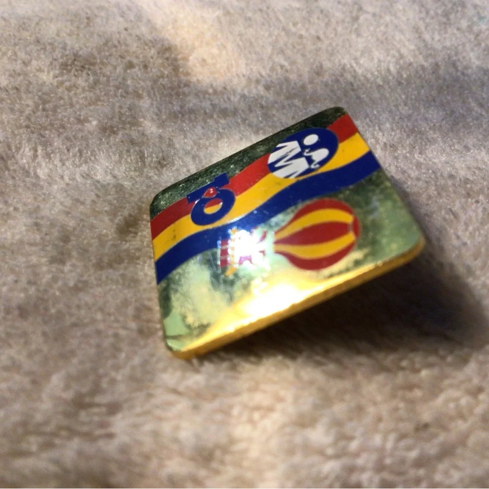 Kids Colorful Hot Air Balloon Gold-Tone Square Pin
